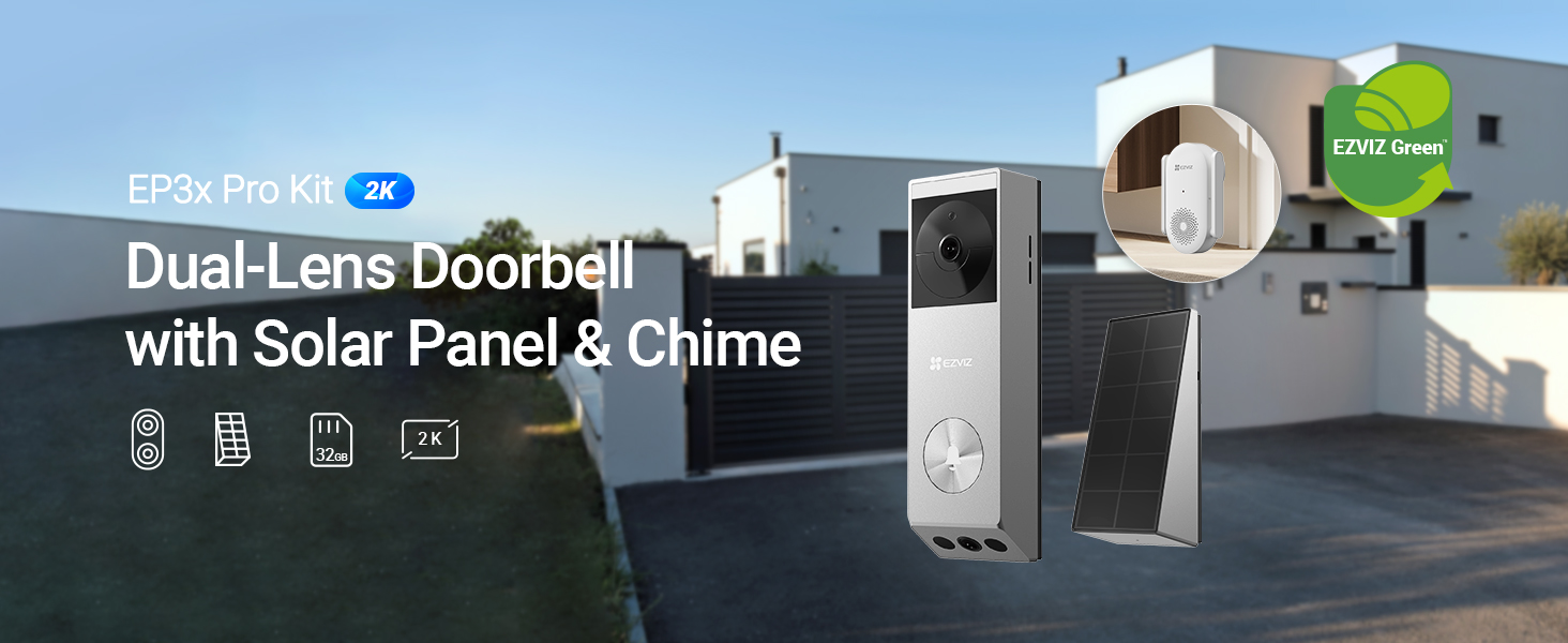 EZVIZ Wireless Video Doorbell Dual Camera with Chime, 2K